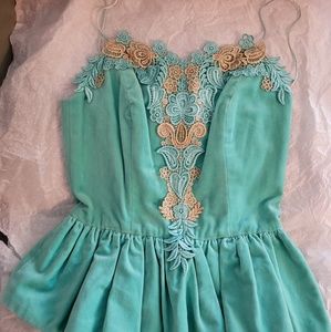 Manoush mint aqua green velvet lace peplum top